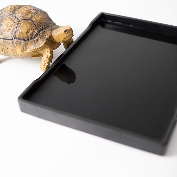 OMEM Reptile Bowl Large Food and Water Dish Enough Space Also Fit for Bath Simulated Wood Grain Surface (M, Black)