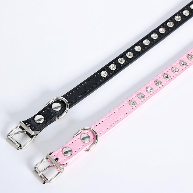 Small Dog Collars Bling Puppy Collars Diamond Pet Collars PU Leather Sparkly Rhinestone Glitter Adjustable Jewelry Neck Collars for Small Pet (Pink, S)