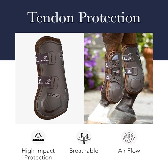 LeMieux Impact Responsive Horse Tendon Boots - Protective Gear and Training Equipment - Equine Boots, Wraps & Accessories - Tendon Protection and Support (Black/Medium)