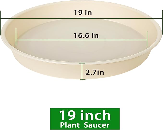4 Pack of 18 19 inch Plant Saucer Drip Tray (16.6 inch Base), Heavy Duty Deep Plant Saucers for Pots, Plastic Flower Planter Water Trays for Indoors Outdoor (19", Beige)