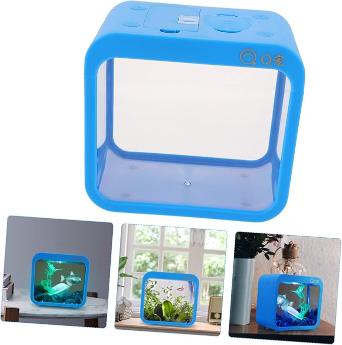 Transparent Mini Fish Tank with Led Light Creative Betta Fish Bowl for Desktop Decor Small Aquarium for Home Office Bedroom Easy to Clean and Detachable Betta Tank with 5 Color Changing Lights