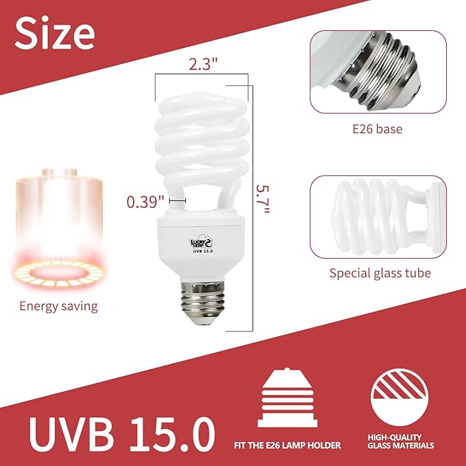 LUCKY HERP 26W UVB 15.0 Intense UVA UVB Compact Flouorescent Lamp Desert Terrarium Light Bulb for Reptile and Amphibian