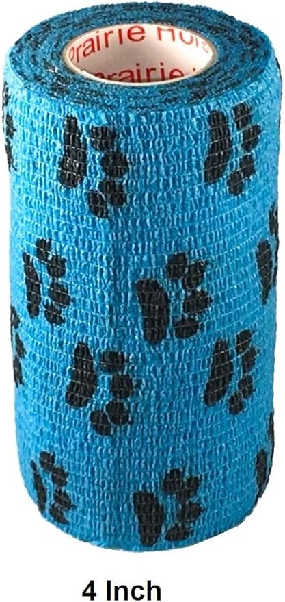 Vet Wrap Wrap Tape (Blue with Paw Prints) (2 Pack) (3 Inch x 15 feet) Self Adhesive Adherent Adhering Cohesive Flex Self Stick Bandage Grip Roll Dog Cat Pet Horse