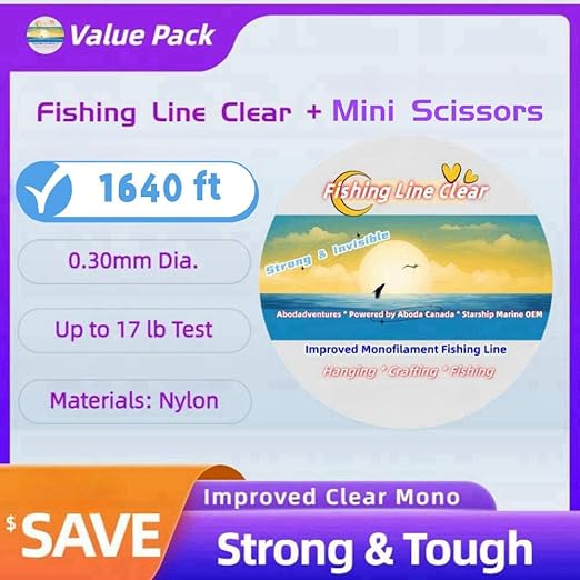 Aboda Clear Fishing Wire, 0.3 mm Thin Fishing Line for Crafts Beading, Clear String for Hanging Decorations Balloons Garlands, Invisible Hanging Wire (0.3 mm, 550 Yards, 17lb Test)
