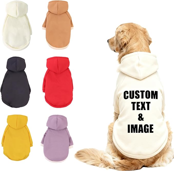 Custom Dog Hoodie, Personalized Sweatshirt with Photo Text Name Logo, Customized Hooded Sweater for Small Medium Large Dogs & Cats (Beige, XXXXX-Large)