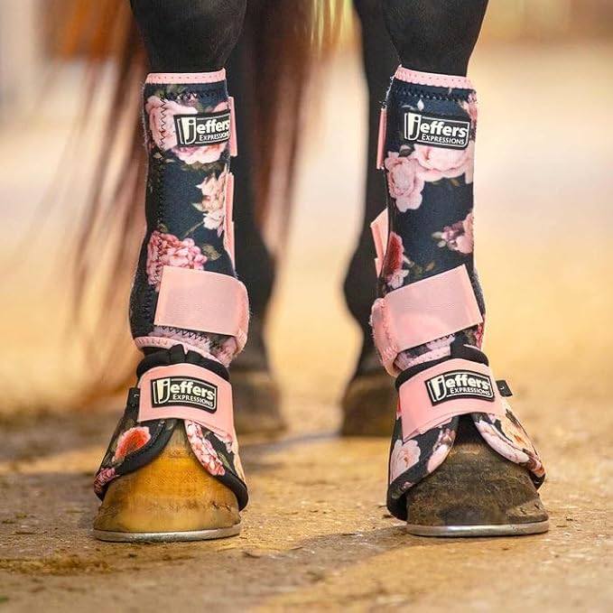 Jeffers Expression Protective Horse Boots 1 Pair, Rose Garden - Safe Neoprene Leg Guards, Comfortable Fit, Durable Strap Closures, Front & Hind Support, Accessories for Travel & Riding - Large