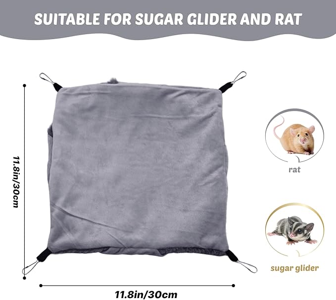 LYART Sugar Glider Pouch Hammock Bed Bedding, Sugar Glider Cage Accessories Toys for Rat, 3-Layer Hammock Make Pet Cages More Three-Dimensional (1.Grey)