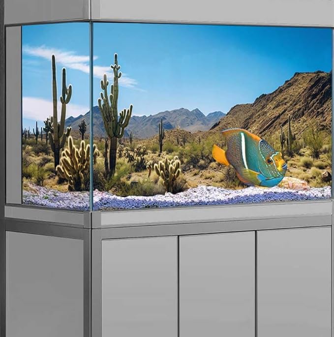 Reptile Habitat Background, Retro Desert Oasis Cactus Terrarium Background 48X18 in Background with 8 EVA Double-Sided Tape