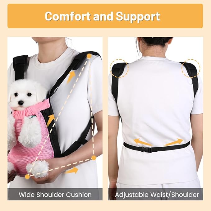 Inspack Dog Backpack Carrier/Cat Carrier, Adjustable Pet Front Carriers Travel Bag for Puppy Medium Dogs, Legs Out, Soft Ventilated Doggie Chest Carry Backpacks for Hiking/Camping, 10-16 lbs, Pink