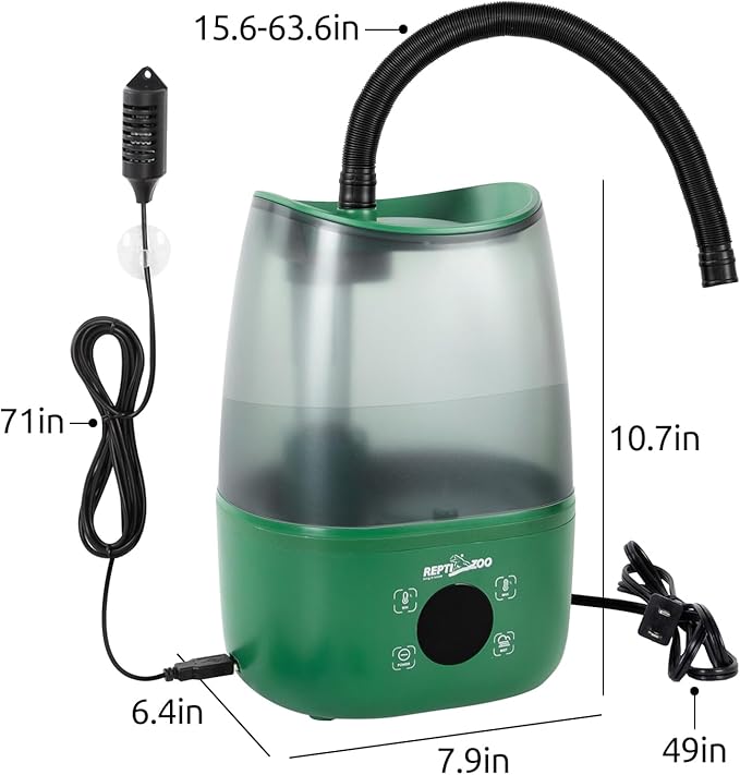 REPTIZOO Reptile Humidifier Fogger, 4L Large Reptile Fogger with Humidity Control, Terrarium Humidifiers with Extended Tube Automatic Reptile Misting System for Reptiles Amphibians Herps Vivarium