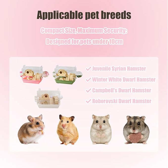 Acrylic Hamster Cage,Small Animal Houses&Habitats with Accessories,Hamster Enclosure with Stairs,Clear Pet Mice House,for Dwarf Gerbil,Dwarf Hamster,Pet Mice(Pink,13.78" L*10.23" W*10.83" H)