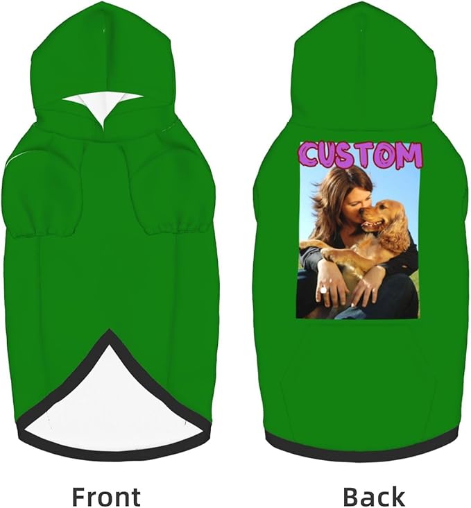 Custom Dog Hoodie Add Your Design Soft & Warm Personalized Photo Text Logo Name Dog Clothes for Puppy Sweatshirt Hooded for Small Medium Large Dogs Girl/Boy Cats Green