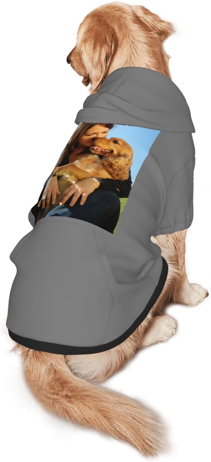 Custom Dog Hoodie Add Your Design Soft & Warm Personalized Photo Text Logo Name Dog Clothes for Puppy Sweatshirt Hooded for Small Medium Large Dogs Girl/Boy Cats Gray