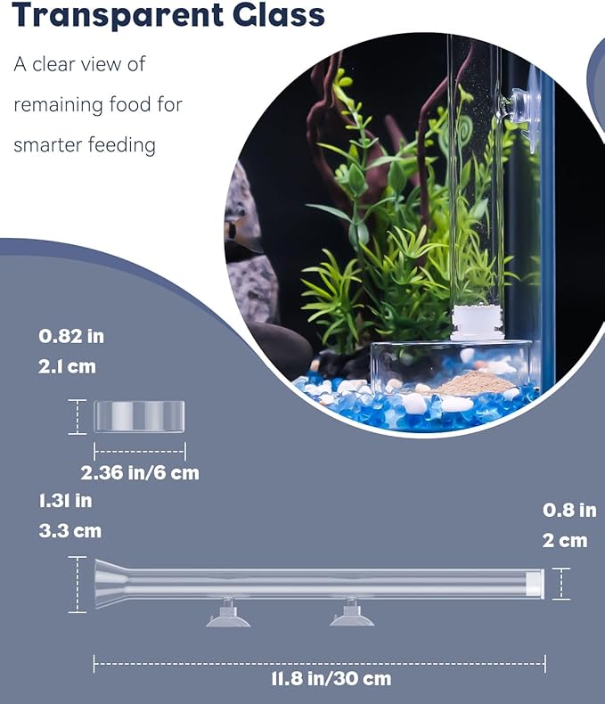 Pawfly 12 Inch Aquarium Shrimp Feeder Set, Clear Glass Tube with Dish & 2 Suction Cups, Feeding Supplies for Fish and Shrimp Tanks