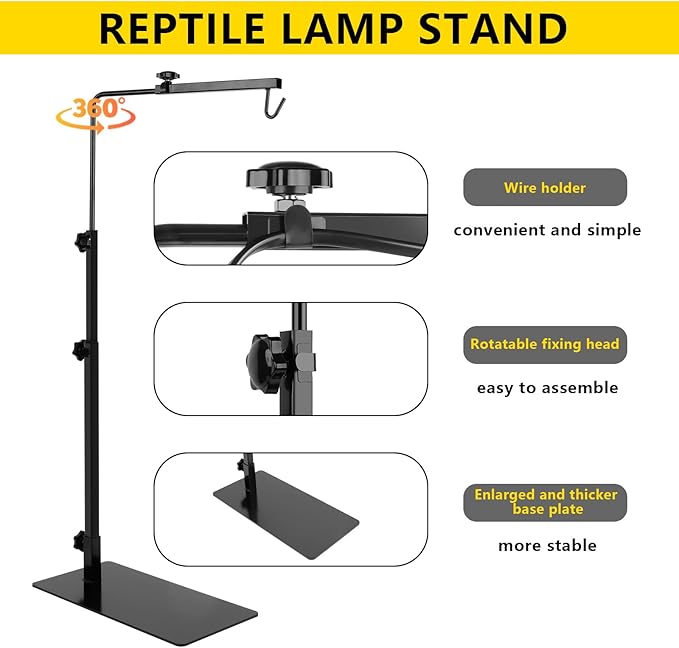 LUCKY HERP Reptile Lamp Stand, Adjustable 14-37 inch Metal Floor Light Holder, Heat Lamp Stand Reptile Light Stand for Glass Terrarium Heating Light & Dome Lampshade