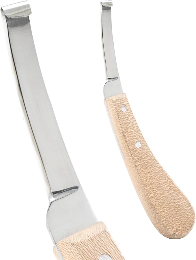 Premium Narrow Blade Farrier Hoof Knife – Professional Hoof Trimming Tool with Wooden Handle & Stainless Steel Blade (White Handle)