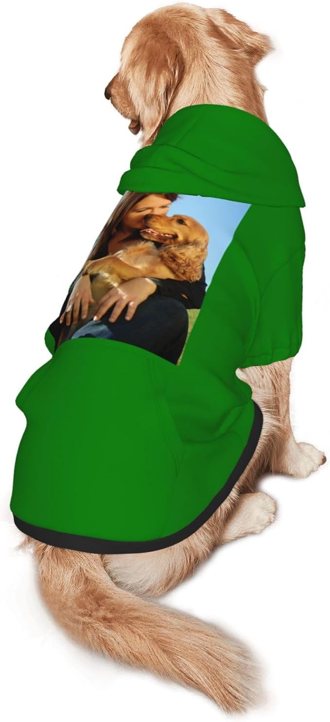 Custom Dog Hoodie Add Your Design Soft & Warm Personalized Photo Text Logo Name Dog Clothes for Puppy Sweatshirt Hooded for Small Medium Large Dogs Girl/Boy Cats Green