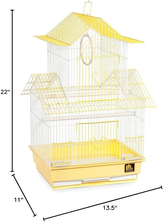 Rustic Retreat Bird Cage with Natural Wood Accents, Durable Metal Construction, Spacious Interior, and Comfortable Features for Birds' Yellow