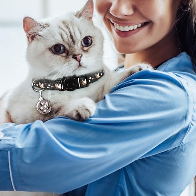 2Pcs Breakaway Cats Collars Cat Collars for Boy & Girl Cats Adjustable Kitten Collars with Bell,Black+Blue,8"-13.1"