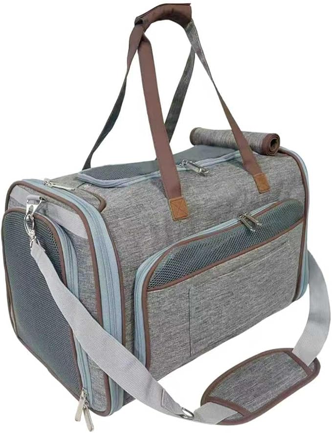 Mr. Peanut's Expandable Airline Approved Soft Sided Pet Carrier, Low Profile Gold Series Tote, Premium Brand Self Locking Zippers, Plush Faux Fleece Bedding with a Sturdy Composite Base
