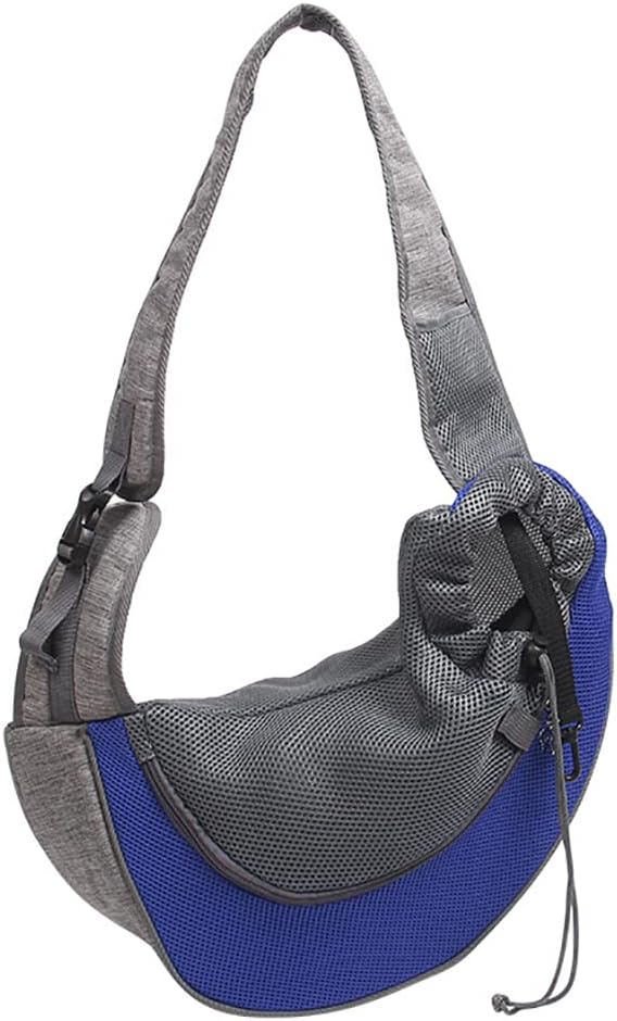 JiangYanus Dog Carrier Sling, Hand Free Drawstring Dog Papoose with Adjustable Strap, Breathable Mesh Travel Safe Puppy Sling Bag Carrier, Crossbody Satchel Dog Purse with Pocket for Outdoor Dogs Cats