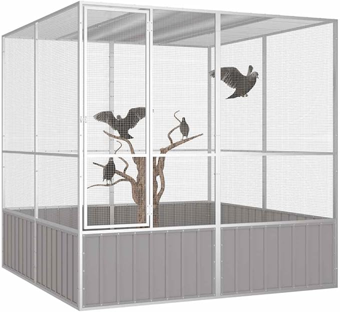 Metal Steel Large Bird Cage for Budgies, Pigeons, Galvanized Steel Birdcage Aviary House, 84.1"x85.6"x83.3", Gray,-572