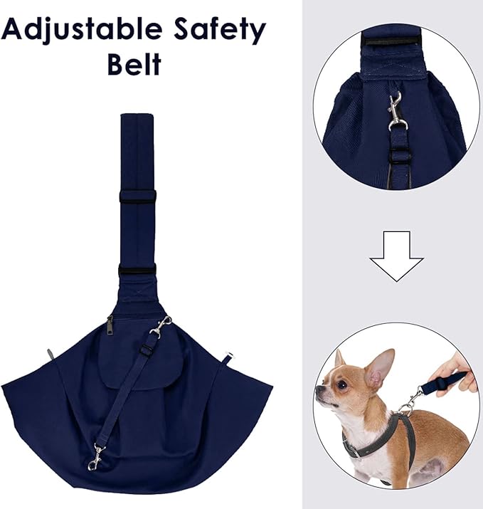 Lukovee Pet Sling, Hand Free Dog Sling Carrier Adjustable Padded Strap Tote Bag Breathable Cotton Shoulder Bag Front Pocket Safety Belt Carrying Small Dog Cat Puppy Machine Washable (DBL, M)