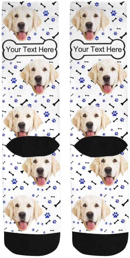 MyPupSocks Custom Personalized Photo Pet Face Socks, Cat and Dog Tracks Paws Bones Crew Socks with Picture for Men Women