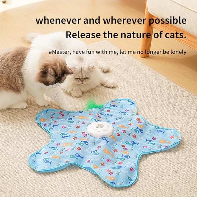 Rechargeable Automatic Cat Toy, 3-Mode Touch-Activated Interactive Toy with Random Motion, Concealed Feather & Squeaky Sound for Indoor Cats & Kittens (Yellow)