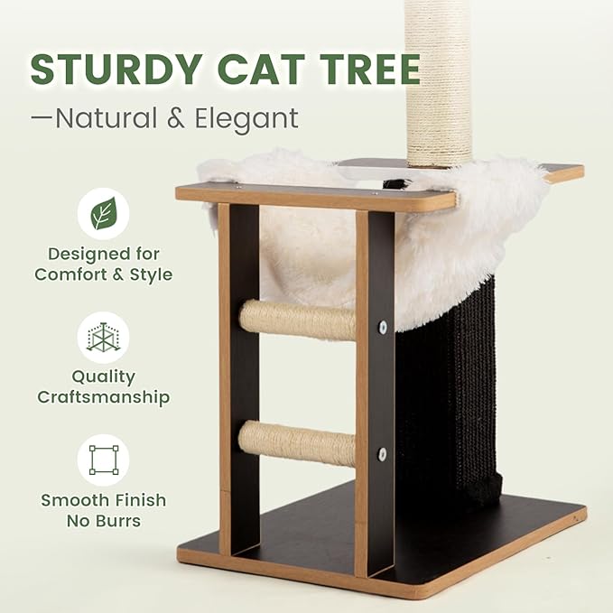 Cat Tree, 37.4-Inch Cat Tower with Plush Cozy Perch for Indoor Cats, Sturdy Tower with Fully Sisal-Wrapped Columns and Plush Toy Ball for Kitty Play, Black