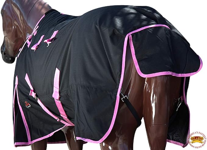 HILASON Black with Pink Trims 70 Inch 1200D Winter Waterproof Poly Horse Turnout Blanket Belly Wrap