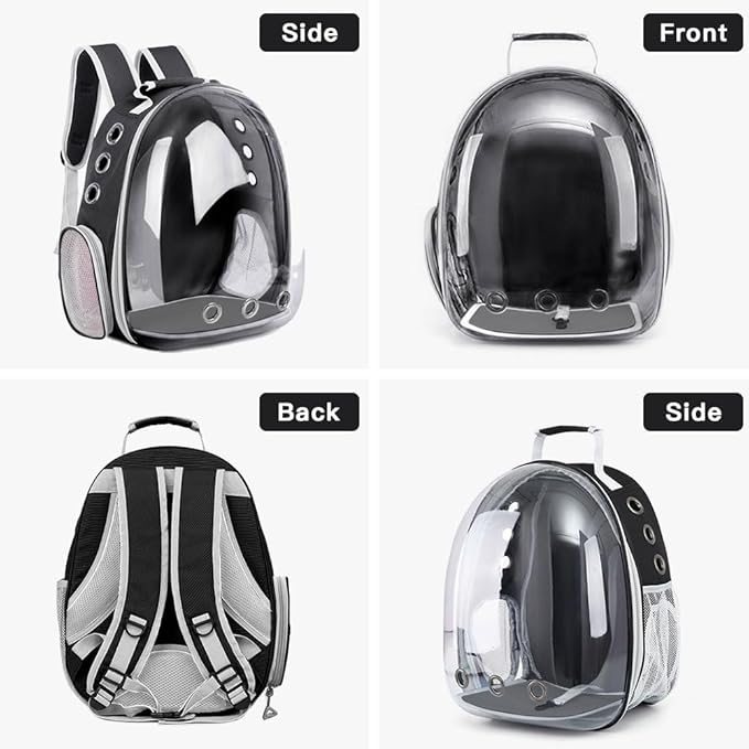 Pet Backpack Carrier with Harness Backpack for Cats, Small Dogs, Bunnies etc with Harness Included, Pet Carrier for Traveling, Walking, Hiking and Outdoor Activities (Black)