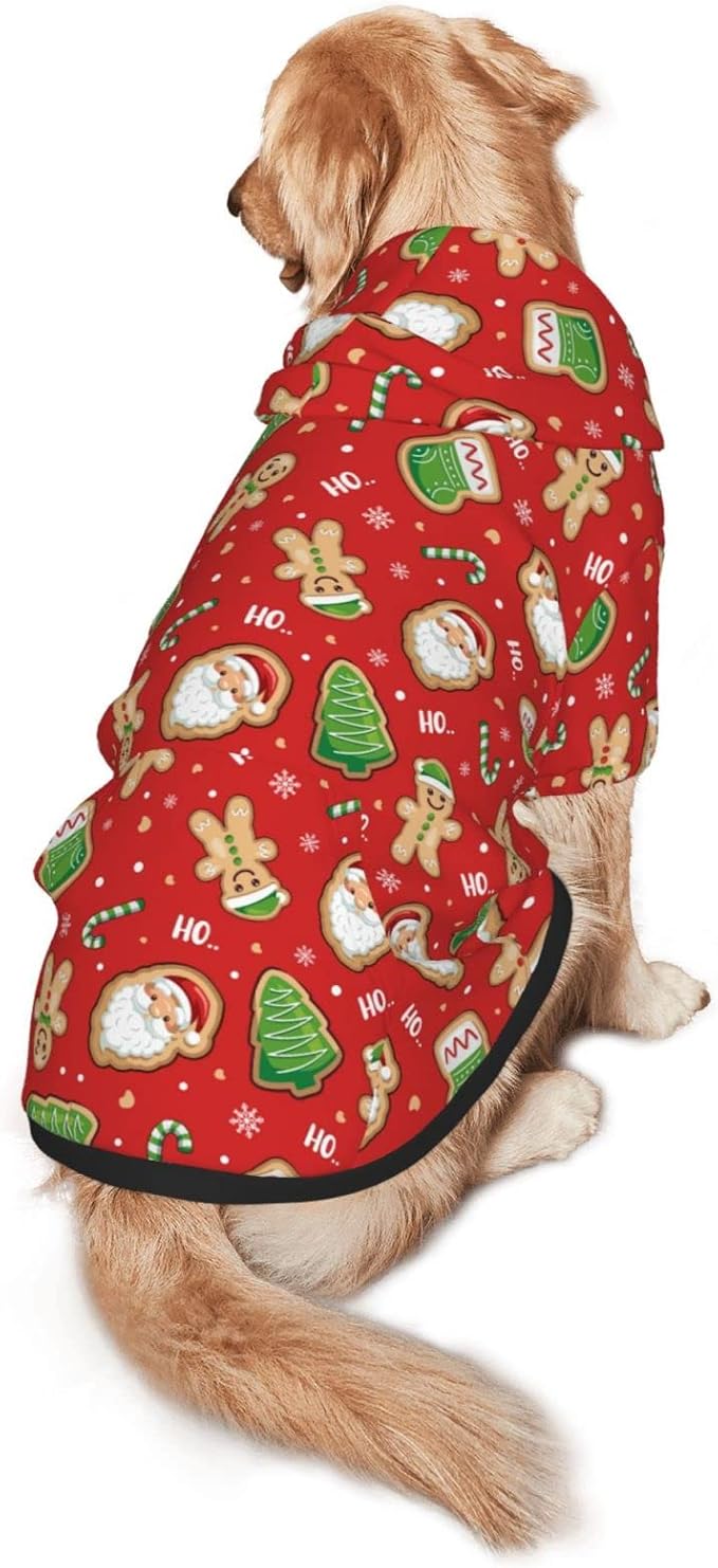 Santa Claus with Gingerbread Man Hoodie,Christmas Cosplay Dog Clothes with Pocket and Hat Winter Clothes Sweaters Large