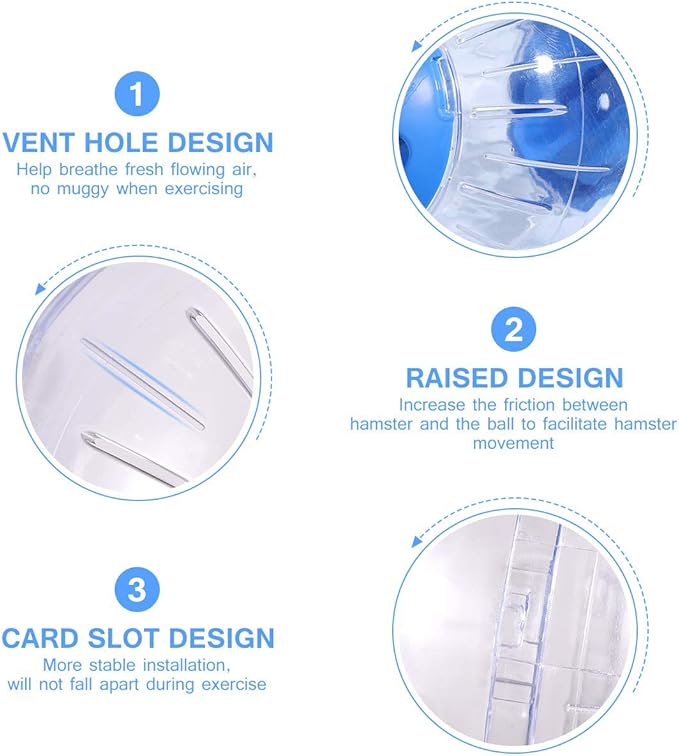 Hamster Exercise Ball Silent Hamster Wheel Small Animals Transparent Ball for Dwar Rat Relieves Boredom and Increases Activity (4.8 inch, Blue)