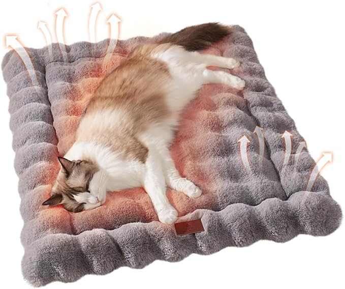 Cat Beds for Indoor Cats Faux Fur Pet Pad Mat Plush Kitten Bed with Non-Slip Bottom for Carriers/Couch Dog & Puppy Friendly 35 x 27 Inch X-Large Gery