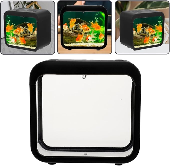 Mini Fish Tank with Light Transparent Fish Breeding Box for Betta Small Aquarium for Home Decor and Desktop Use Color Changing