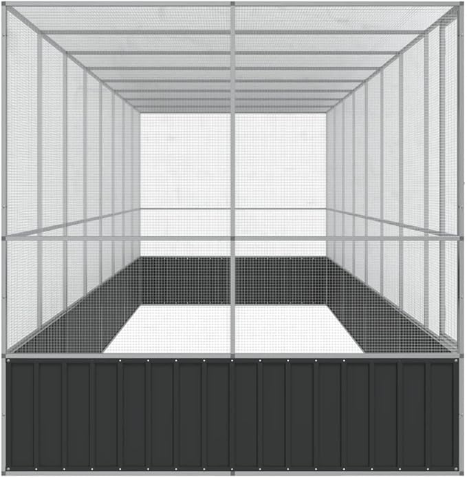 Large Metal Heavy Duty Walk-in Aviary Cage with Extension, Ample Activity Space Bird Cage with Lockable Door Also for Chickens and Rabbits, Silver 327.6"x81.5"x83.5" Steel,-521