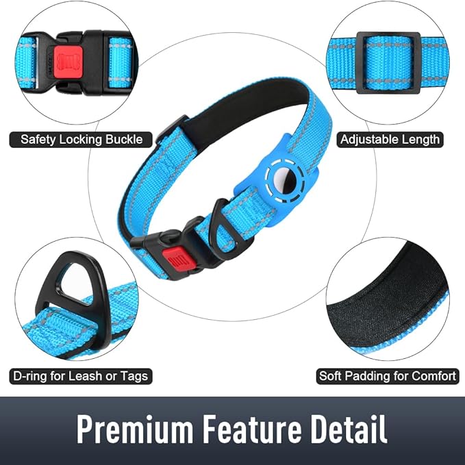 Airtag Dog Collar with AirTag Holder for Small Dogs, Reflective, Soft Padded & Safety Locking Buckle, Nylon Pet Collars Adjustable for All Breeds, SkyBlue,S