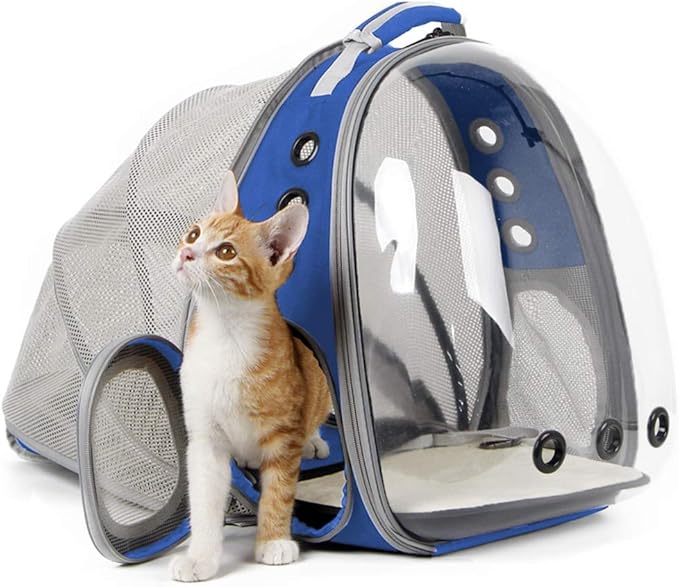 halinfer Back Expandable Clear Cat Backpack Carrier, Fit up to 12 lbs, Space Capsule Bubble Window Pet Carrier Backpack for Cat and Small Puppy