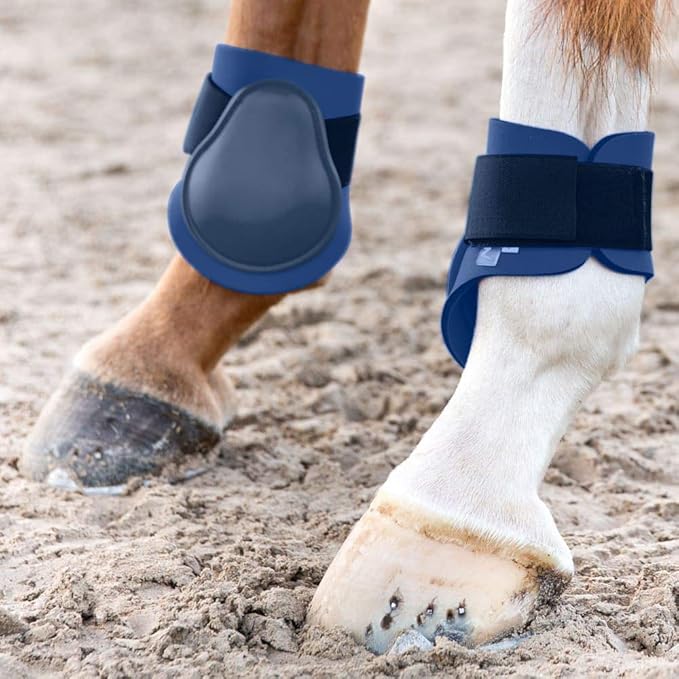 HORZE Chicago Fetlock Rear Boots | Lightweight, Adjustable, Jumping Horse Boots (Pair) - Dark Dark Blue - Cob