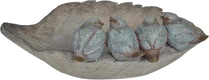 Bird-Feeder Wild Bird-Bath Bowl Outdoors - Garden Decor Polyresin Birds on Leaf 12.4 * 7.5 * 4.1 Inch-Newman House Studio