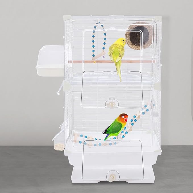 25" Flat Roof Top Bird Cage, 2 Tier Medium Metal Parrot Cage with Accessories Include Cross Bar Climbing Ladder Dual Door Parakeet Cage for Various Bird Species (24.8" H)