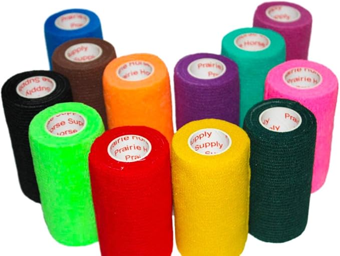 3 Inch Vet Wrap Tape Bulk (Assorted Colors) (Pack of 24) Self Adhesive Adherent Adhering Flex Bandage Grip Roll for Dog Cat Pet Horse