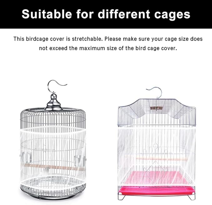 Soft Airy Bird Cage Net Cover, Bird Cage Seed Catcher, Skirt Guard Gauze Birdcage Mesh Netting for Round Square Cages, Reuseable (White, L)