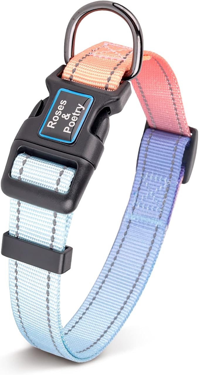 Roses&Poetry Reflective Dog Collar with Gradient Azure, Adjustable Durable Pet Collars for Small Medium Large Dogs (Azure-XS)
