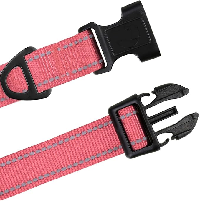 TagME Reflective Nylon Dog Collars, Adjustable Classic Pet Collar with Quick Release Buckle for Extra Small Dogs, Baby Pink,5/8" Width