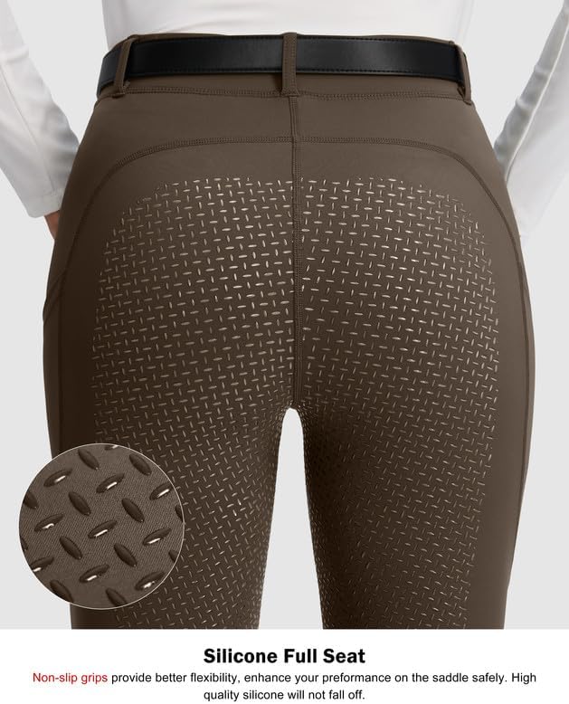 SANTINY Women's Horse Riding Pants Zipper Pockets Silicone Full-Seat Breeches Equestrian Schooling Tights for Women