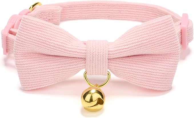 Cotton Breakaway Cat Collar with Bow Tie and Bell, Adjustable Cute Soft Corduroy Kitten Collars for Girl Cats