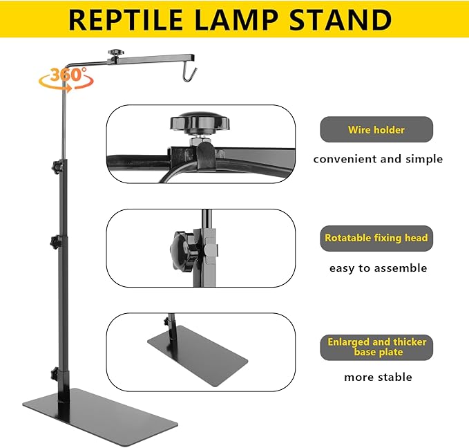 Reptile Lamp Stand, Adjustable 14-32 Inch Heat Lamp Stand, Reptile Light Stand Holder Lamp Hanging Bracket Metal Support for Glass Terrarium