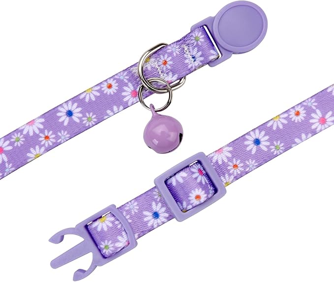 Cat Collar Breakaway with Bells, 3 Pack Girl Boy Pet Cat Collar with Bohemia Floral Tribal Geometric Patterns, Adjustable 7.5-12 Inch, with Safety Buckle for Kitten Cat(Set D)